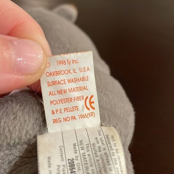 1996 Ty Beanie Baby Spike the Grey Rhino Excellent Condition with Tush Tag 8” - Picture 6 of 7